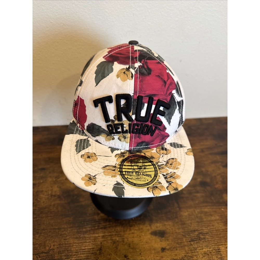 True Religion Embroidered Flower Baseball Snapback Cap TR4262 Black Red One Size